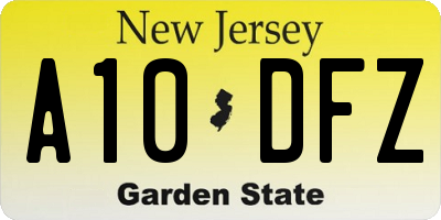 NJ license plate A10DFZ