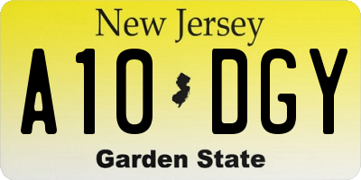 NJ license plate A10DGY