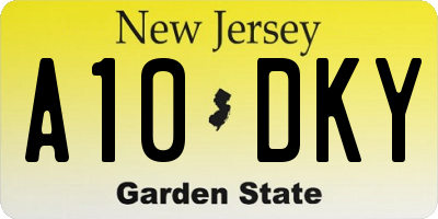 NJ license plate A10DKY