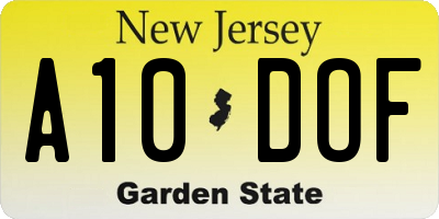 NJ license plate A10DOF