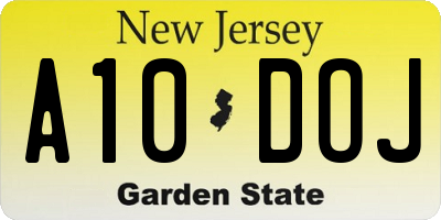 NJ license plate A10DOJ