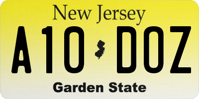 NJ license plate A10DOZ