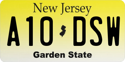 NJ license plate A10DSW