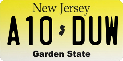 NJ license plate A10DUW