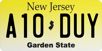 NJ license plate A10DUY