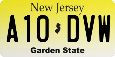 NJ license plate A10DVW