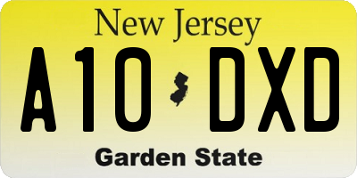 NJ license plate A10DXD