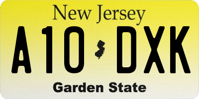 NJ license plate A10DXK