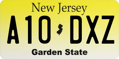 NJ license plate A10DXZ