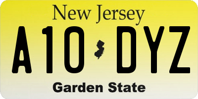 NJ license plate A10DYZ