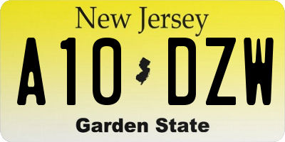 NJ license plate A10DZW