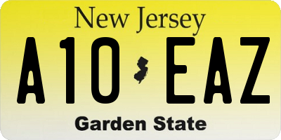 NJ license plate A10EAZ