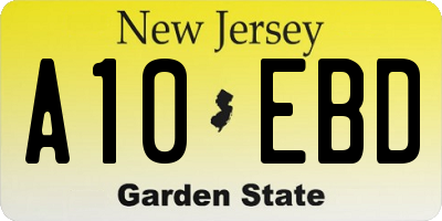 NJ license plate A10EBD