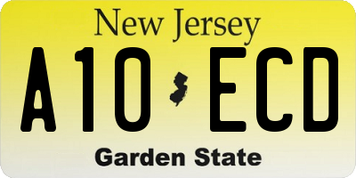 NJ license plate A10ECD