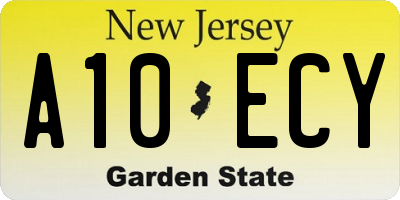 NJ license plate A10ECY