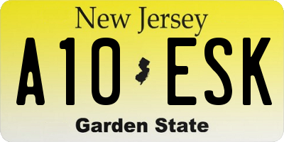 NJ license plate A10ESK