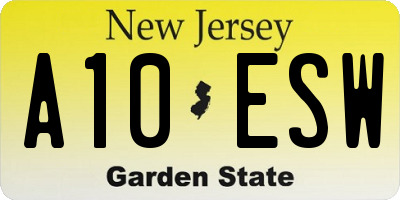 NJ license plate A10ESW