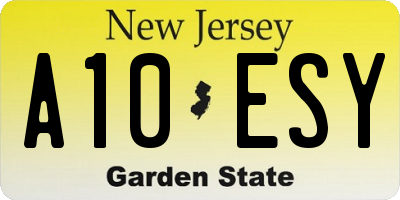NJ license plate A10ESY