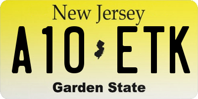 NJ license plate A10ETK