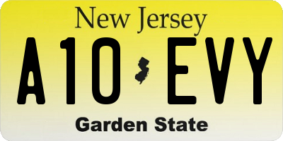 NJ license plate A10EVY