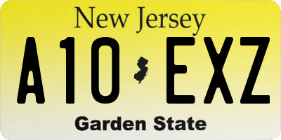 NJ license plate A10EXZ