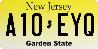 NJ license plate A10EYQ