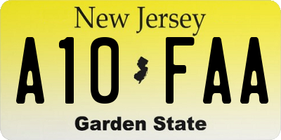 NJ license plate A10FAA