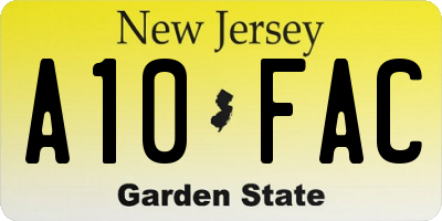 NJ license plate A10FAC