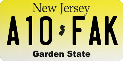 NJ license plate A10FAK