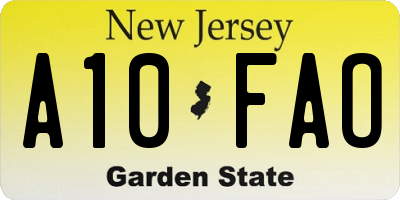 NJ license plate A10FAO