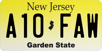 NJ license plate A10FAW