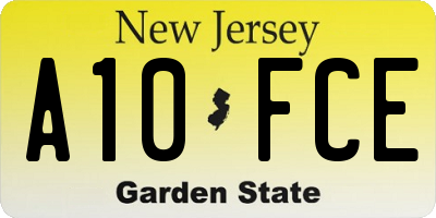 NJ license plate A10FCE