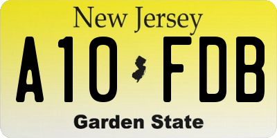 NJ license plate A10FDB