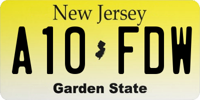 NJ license plate A10FDW