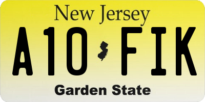 NJ license plate A10FIK