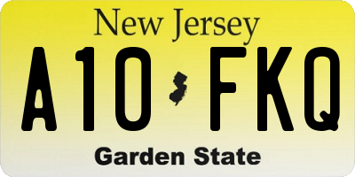 NJ license plate A10FKQ