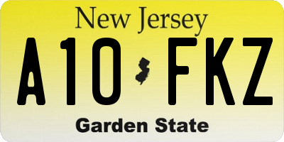NJ license plate A10FKZ