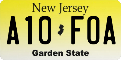 NJ license plate A10FOA