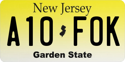 NJ license plate A10FOK