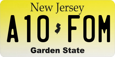 NJ license plate A10FOM
