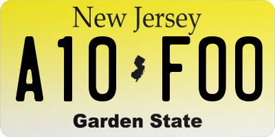 NJ license plate A10FOO