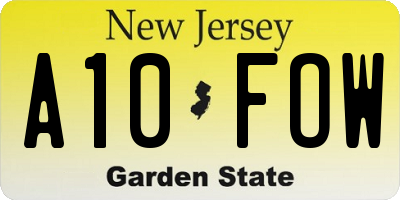 NJ license plate A10FOW