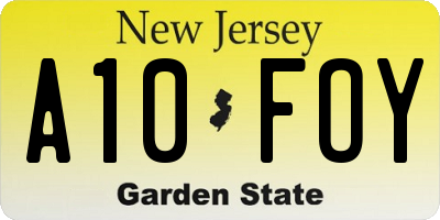 NJ license plate A10FOY