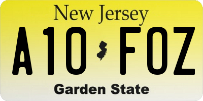 NJ license plate A10FOZ