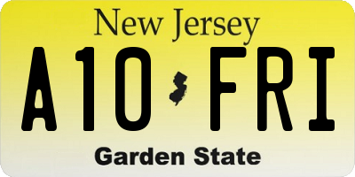 NJ license plate A10FRI