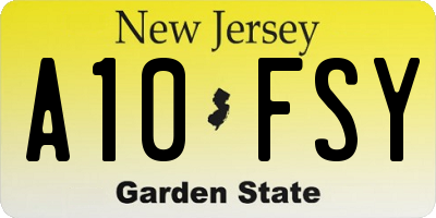 NJ license plate A10FSY