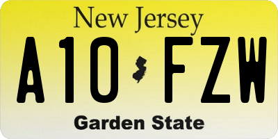 NJ license plate A10FZW