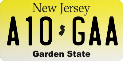 NJ license plate A10GAA