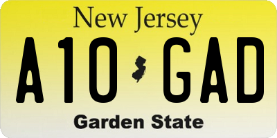 NJ license plate A10GAD