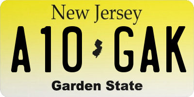 NJ license plate A10GAK